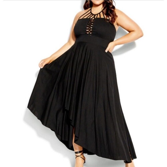 City Chic Plait Detail Maxi Dress Royal Blue Cotton Sz 20 Pleated Cage Halter - Picture 3 of 8